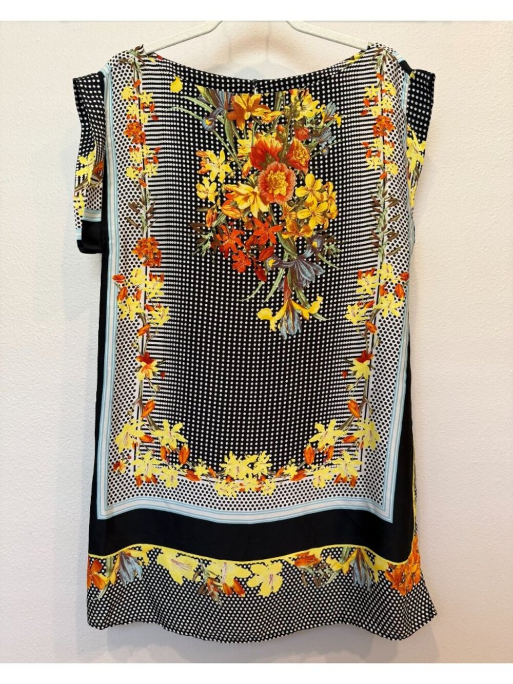 Farm Rio Yellow Orange Floral Print Polka Dot Short Sleeve Mini Dress Small